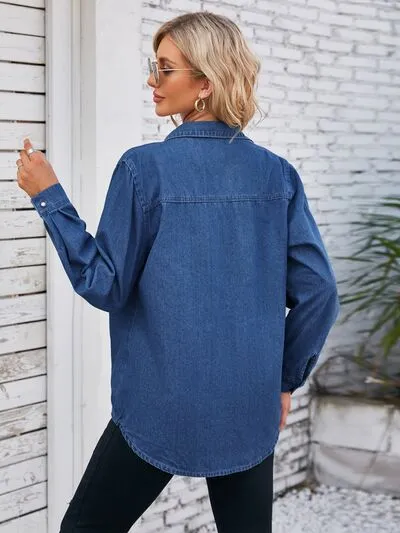 Button Up Collared Neck Denim Jacket