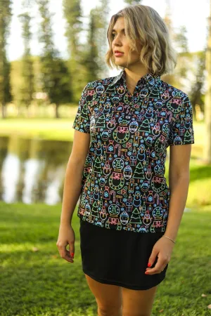 CA Ladies Funky Golf Shirt | Neon Christmas