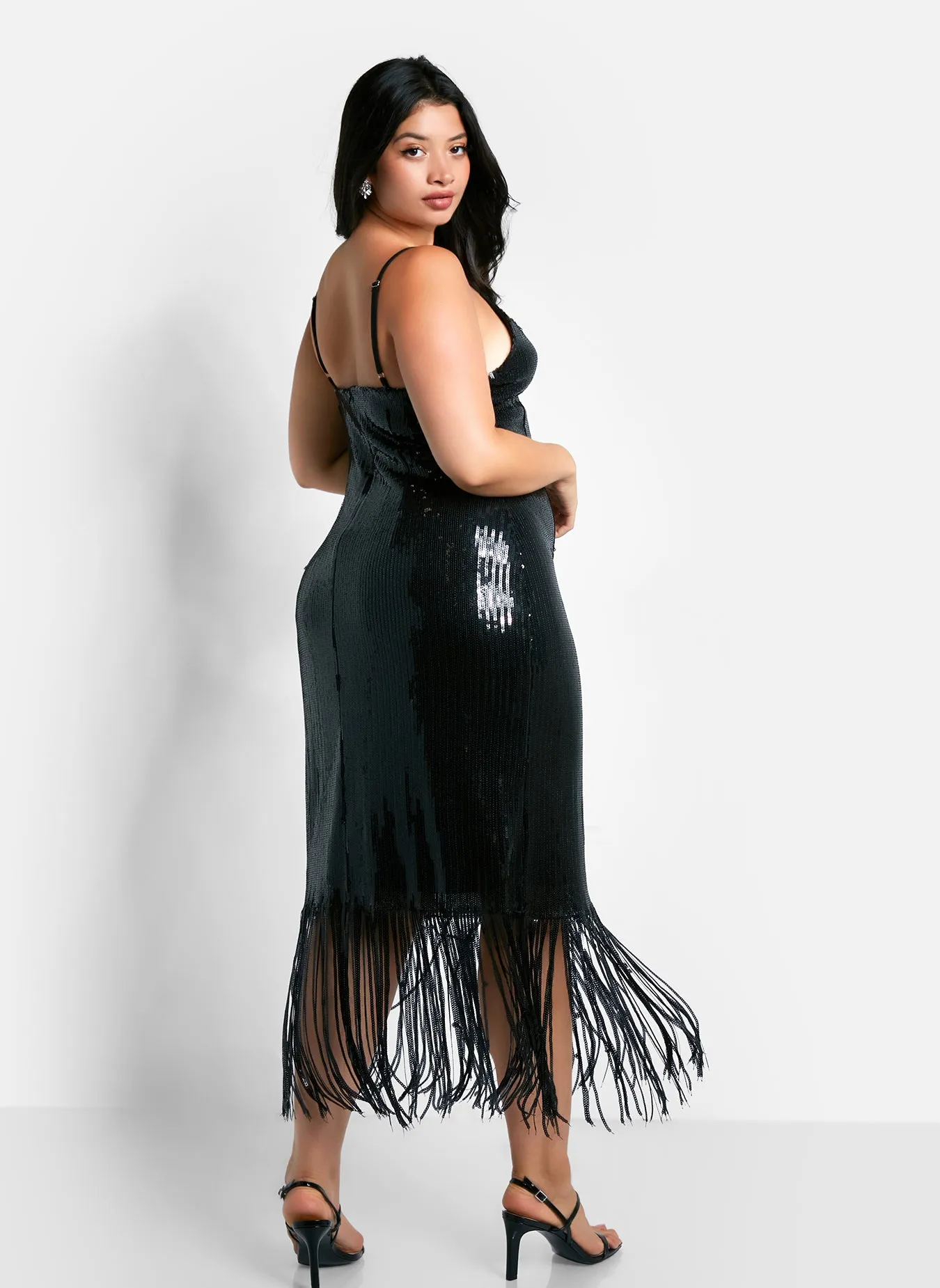 Chiara Sequin Fringe Midi Slip Dress