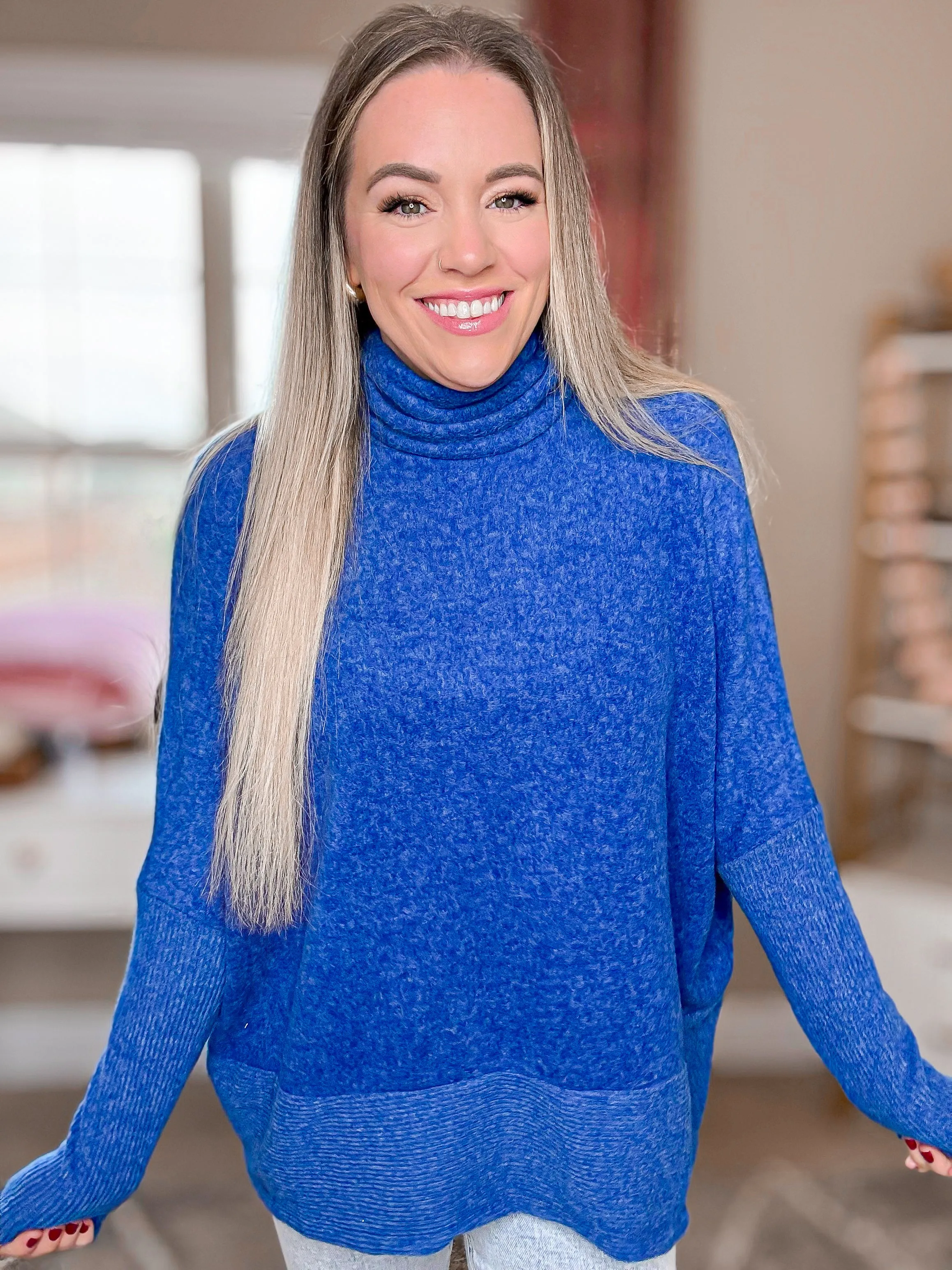 Chilly Day Chic Turtleneck Sweater in Royal Blue