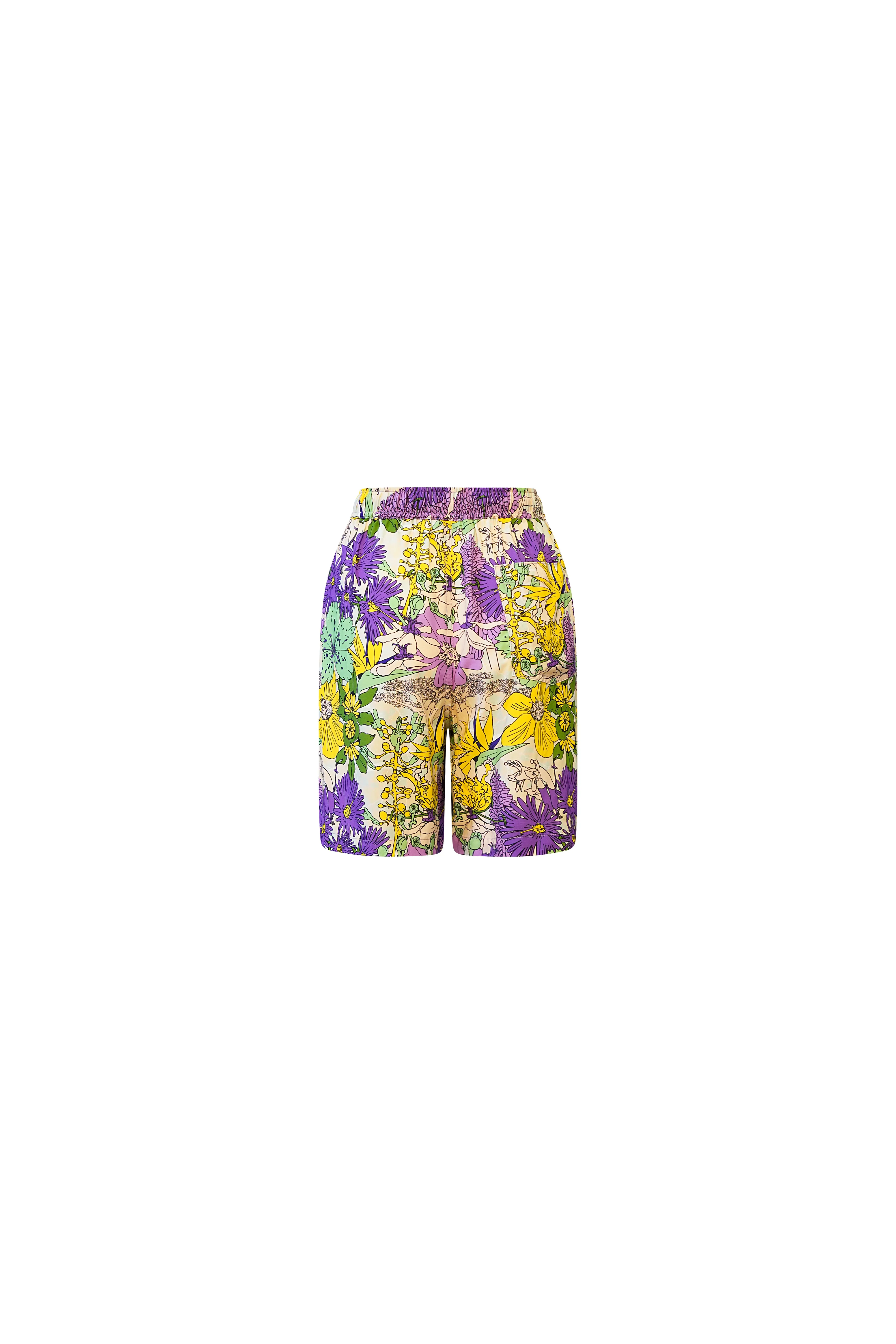 Chinny Loose fit Unisex Shorts - Pink Yellow Garden Mosaic Print | ILC OA OG