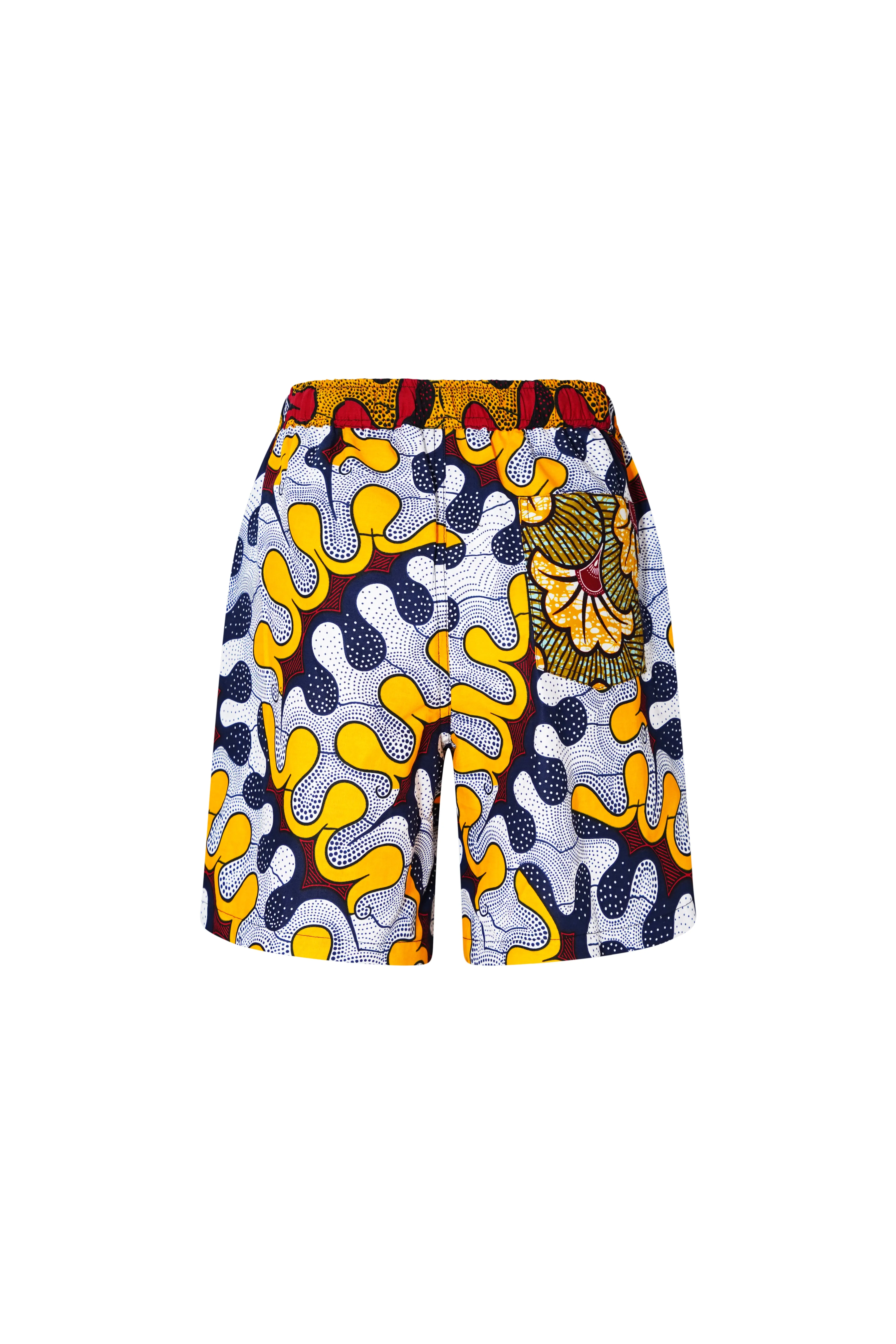 Chinny Shorts - Mix Match Awoluba Yellow Orange White and Red African Ankara Wax Cotton Print