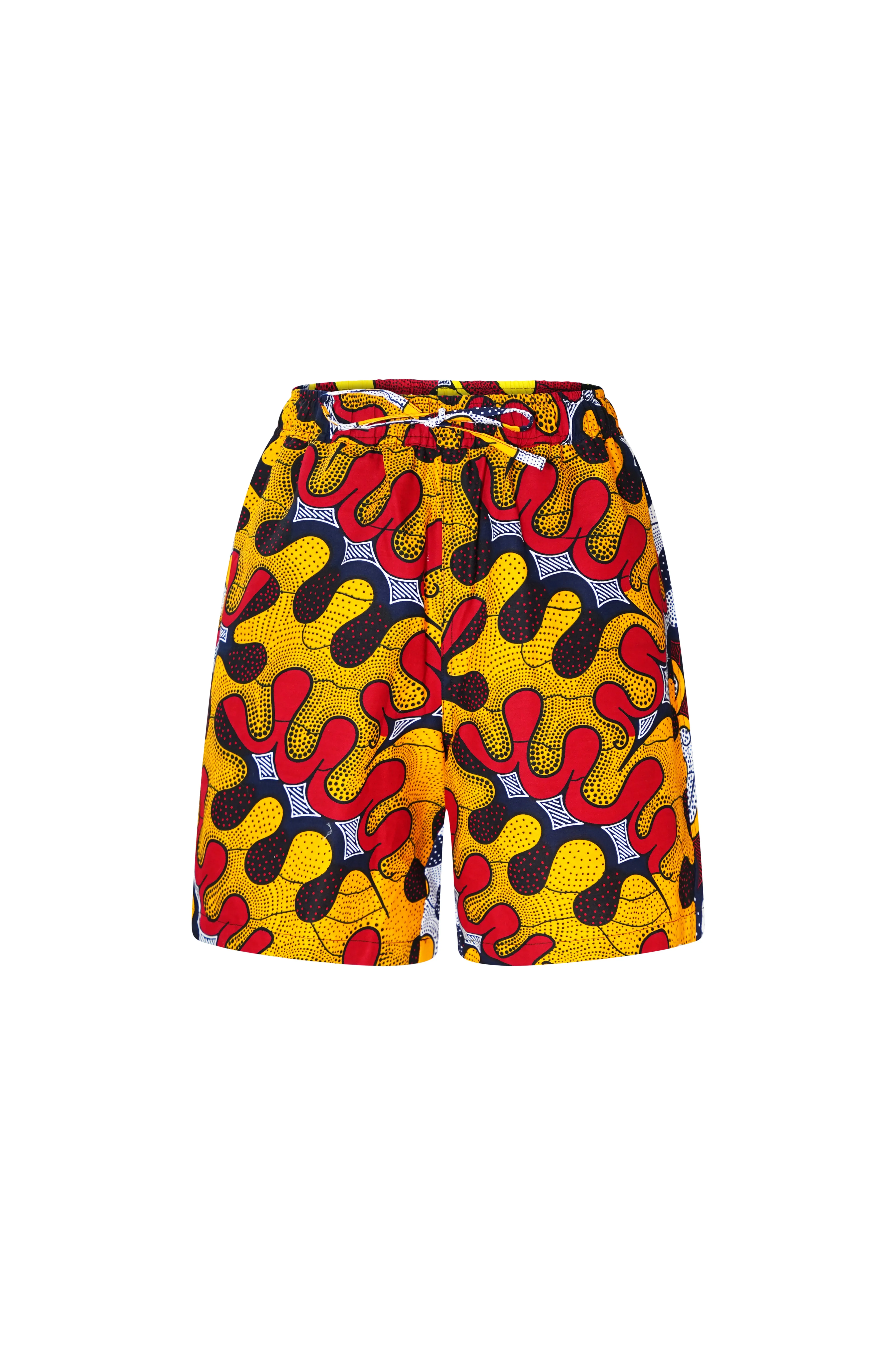 Chinny Shorts - Mix Match Awoluba Yellow Orange White and Red African Ankara Wax Cotton Print