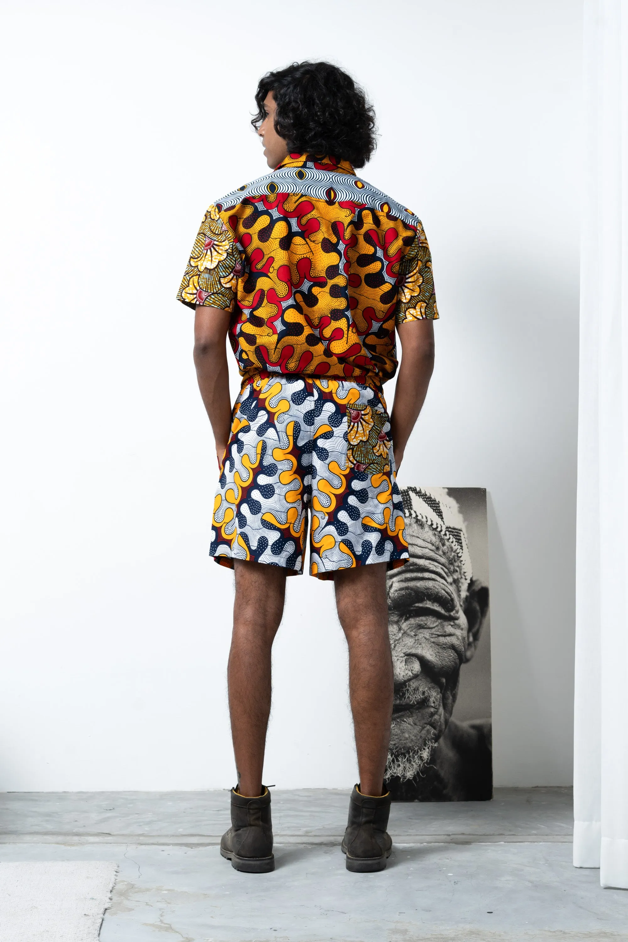 Chinny Shorts - Mix Match Awoluba Yellow Orange White and Red African Ankara Wax Cotton Print