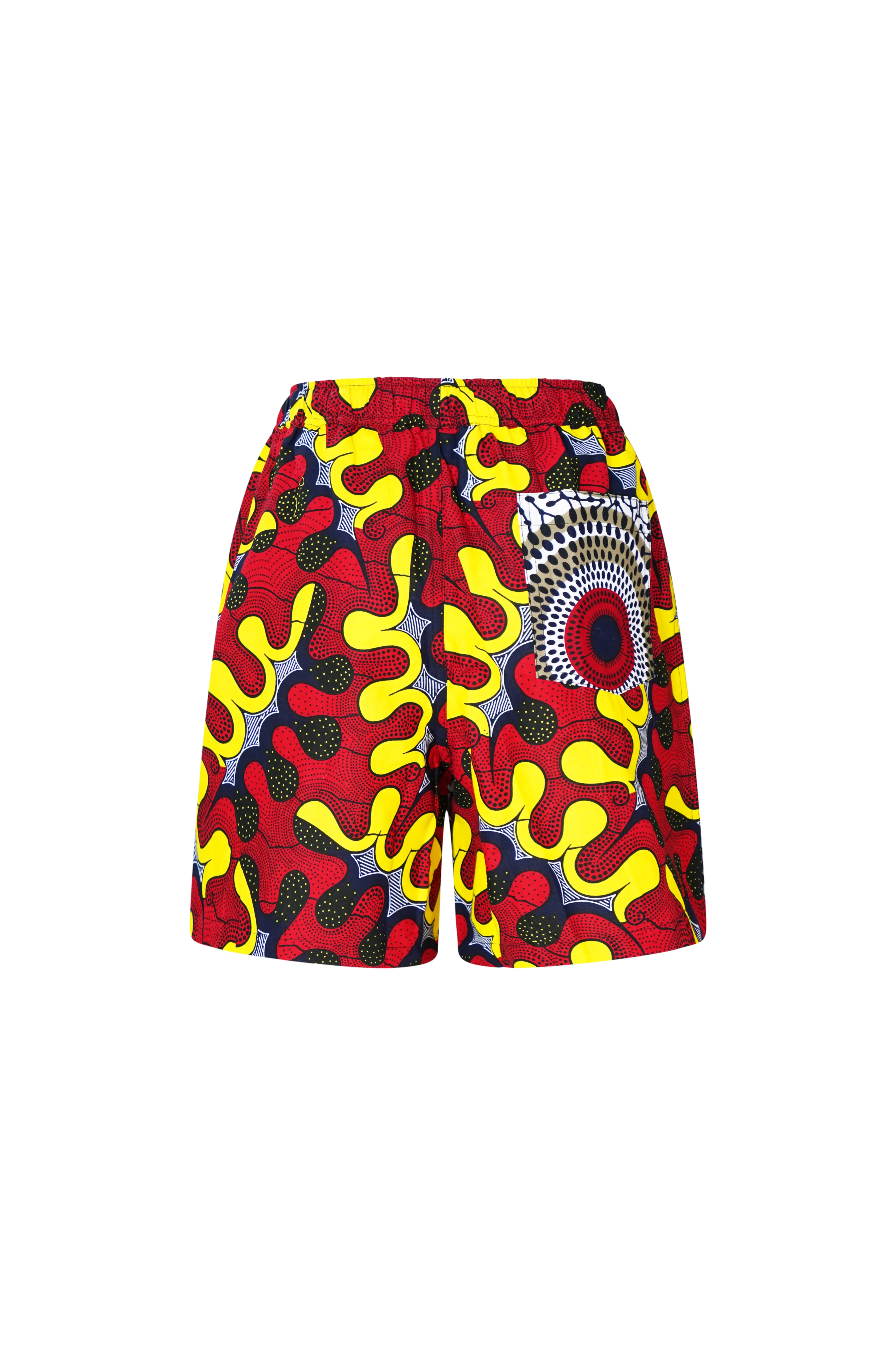 Chinny Shorts - Mix Match Awoluba/Water Well Yellow White and Red African Ankara Wax Cotton Print