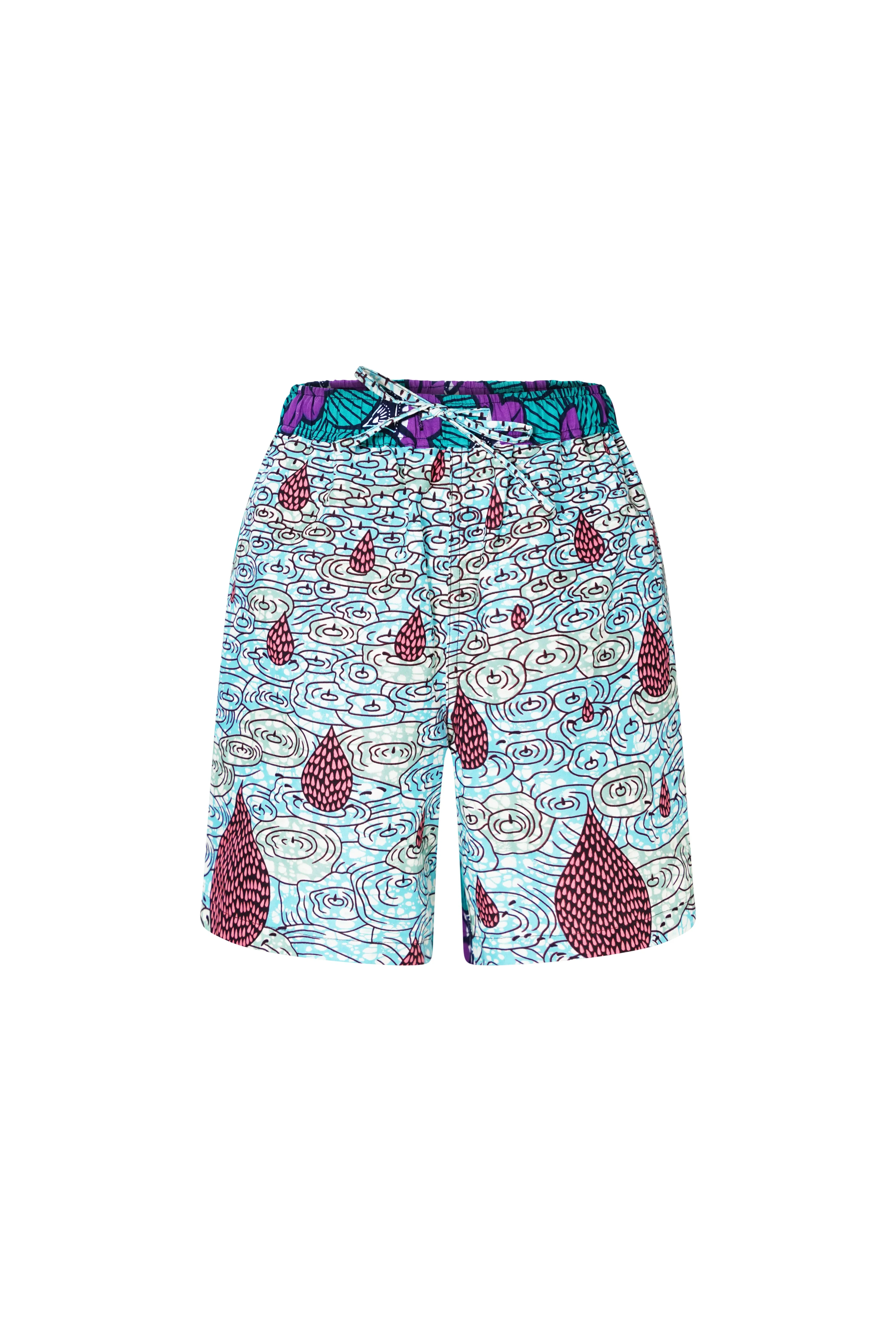 Chinny Shorts - Mix Match Rolls Royce Pink Purple and Green African Ankara Wax Cotton Print