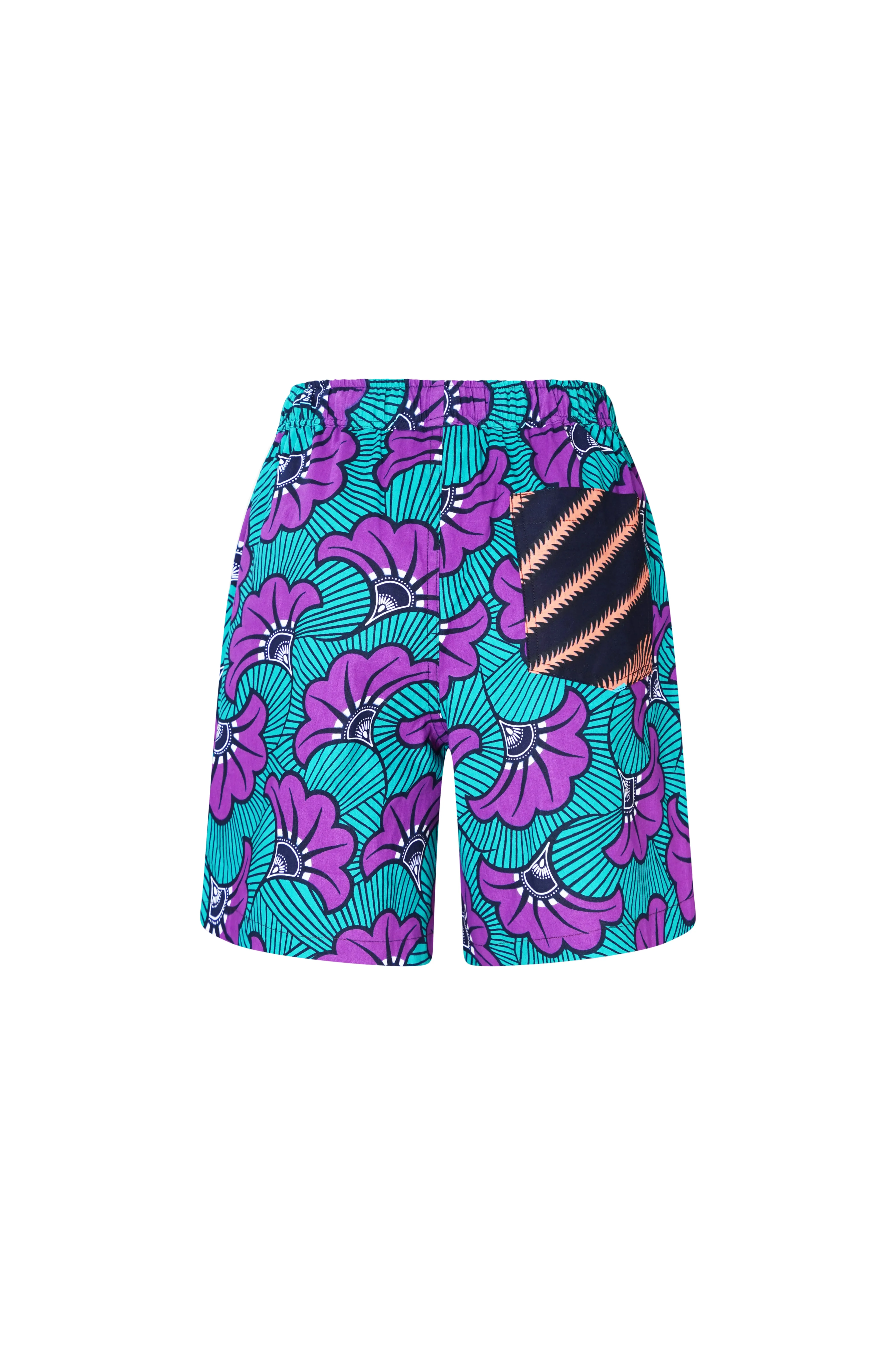 Chinny Shorts - Mix Match Rolls Royce Pink Purple and Green African Ankara Wax Cotton Print