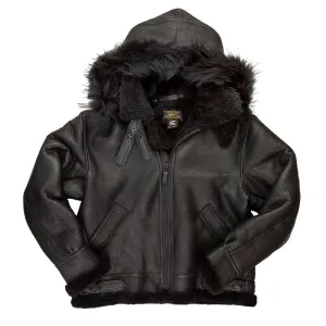 Cockpit USA Black B-3 Hooded Sheepskin Bomber Jacket