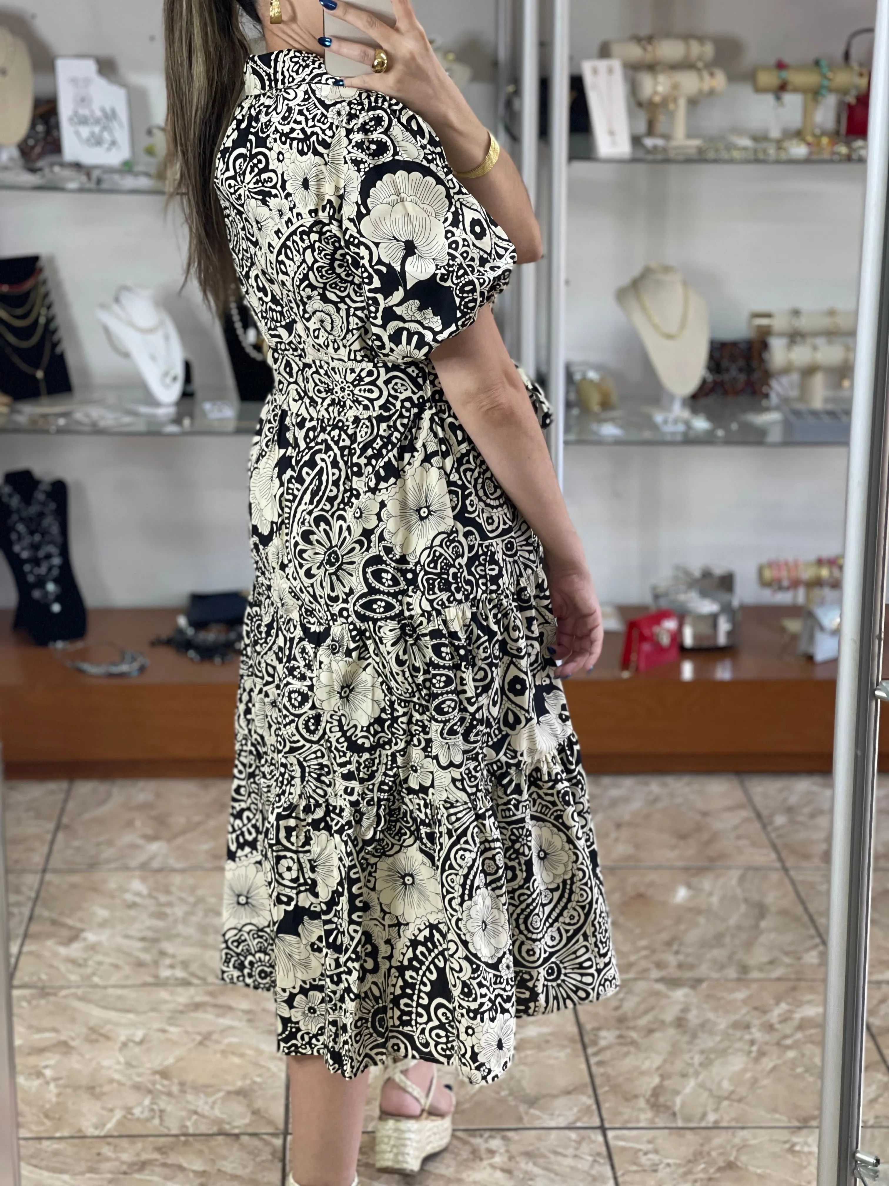 Collared A-Line Tiered Midi Dress