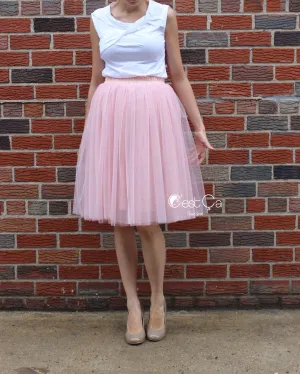 Corinne Gray Pink Soft Tulle Skirt - Midi