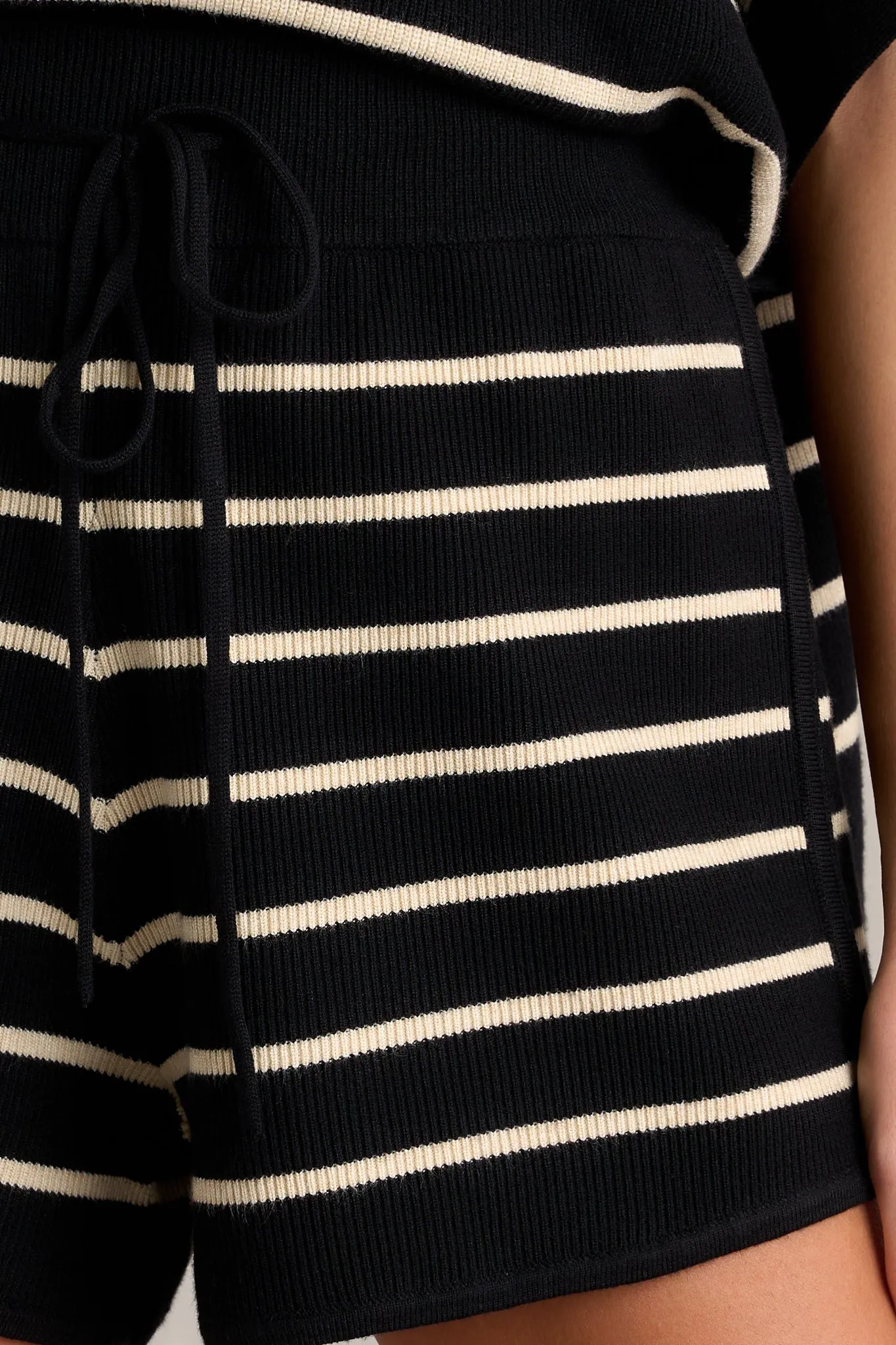 Cozy Chalet Black Stripe Drawstring Knit Shorts