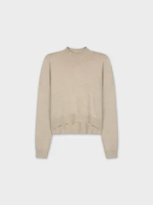 Crop Mock Neck Turtleneck-Heathered Cream