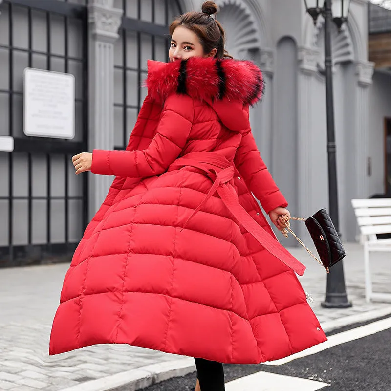 Cross-border European and American cotton clothes women's knee-length 2024 new winter clothes thickened large size hooded slim fashion women's coat