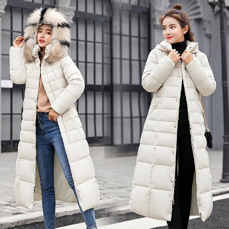 Cross-border European and American cotton clothes women's knee-length 2024 new winter clothes thickened large size hooded slim fashion women's coat