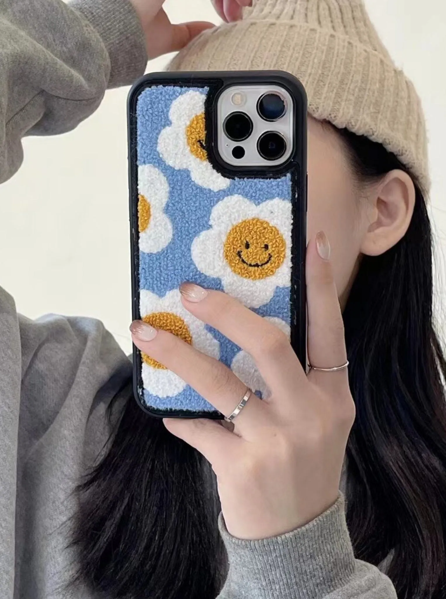 Cute Smiley Embroidered iPhone Case