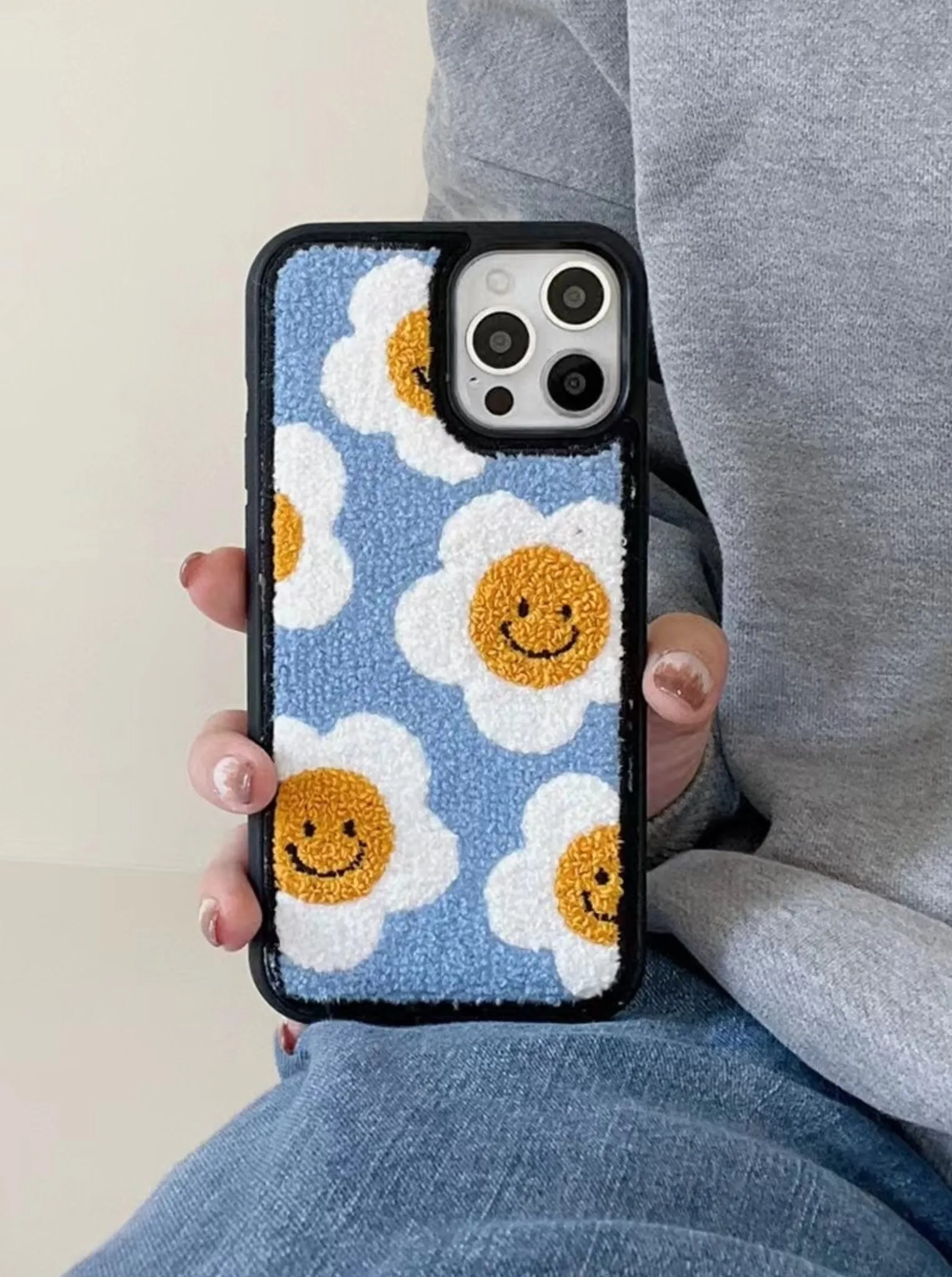 Cute Smiley Embroidered iPhone Case