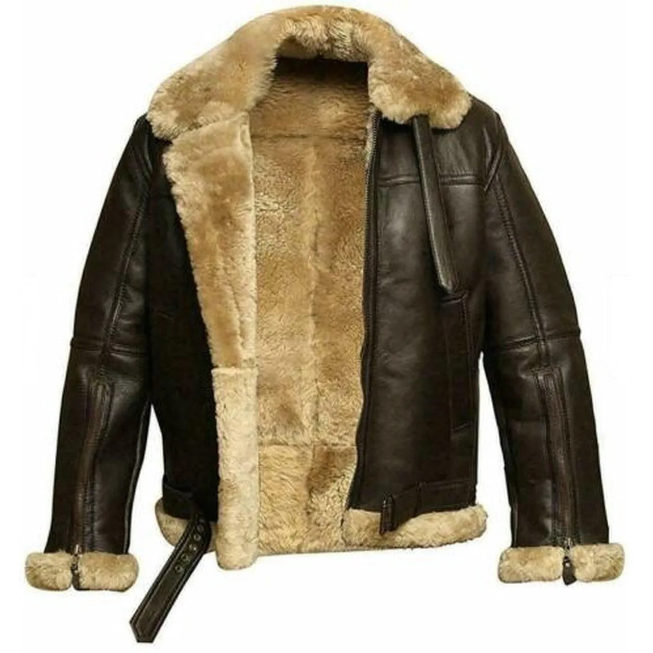 Dark Brown Bomber Shearling Leather Jacket