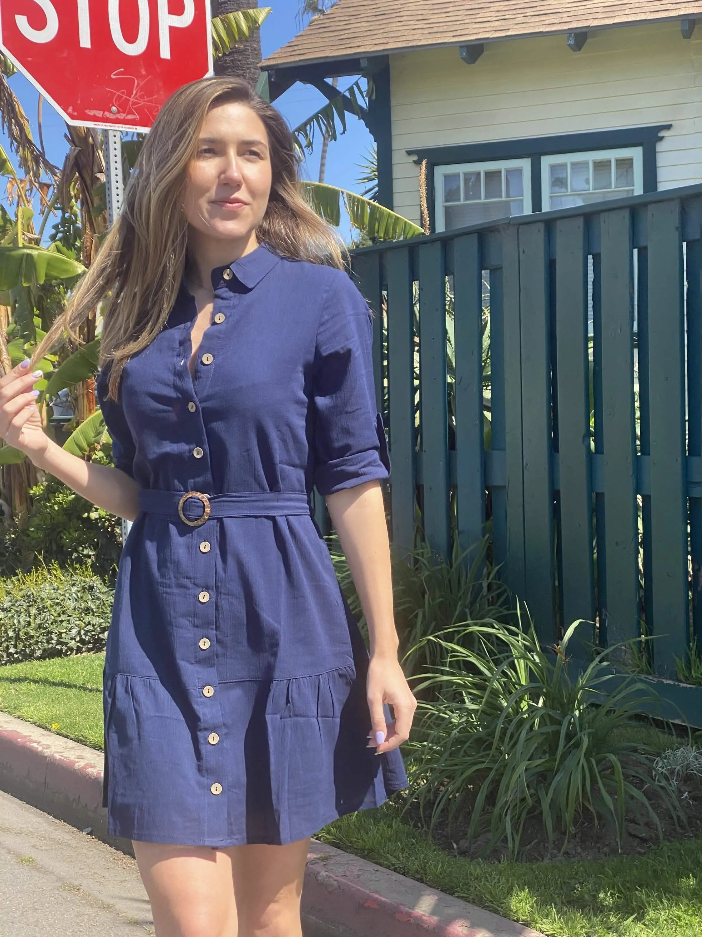 Delfina Navy Shirt Dress - Effortless Style for Any Occasion