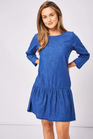 Denim Smock Dress in Midwash Blue Ex-Branded