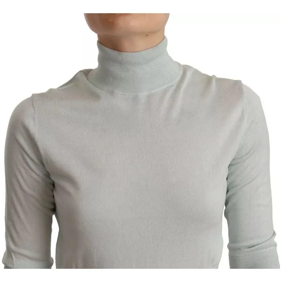 Dolce & Gabbana Mint Green 3/4 Sleeves Turtle Neck Silk Top