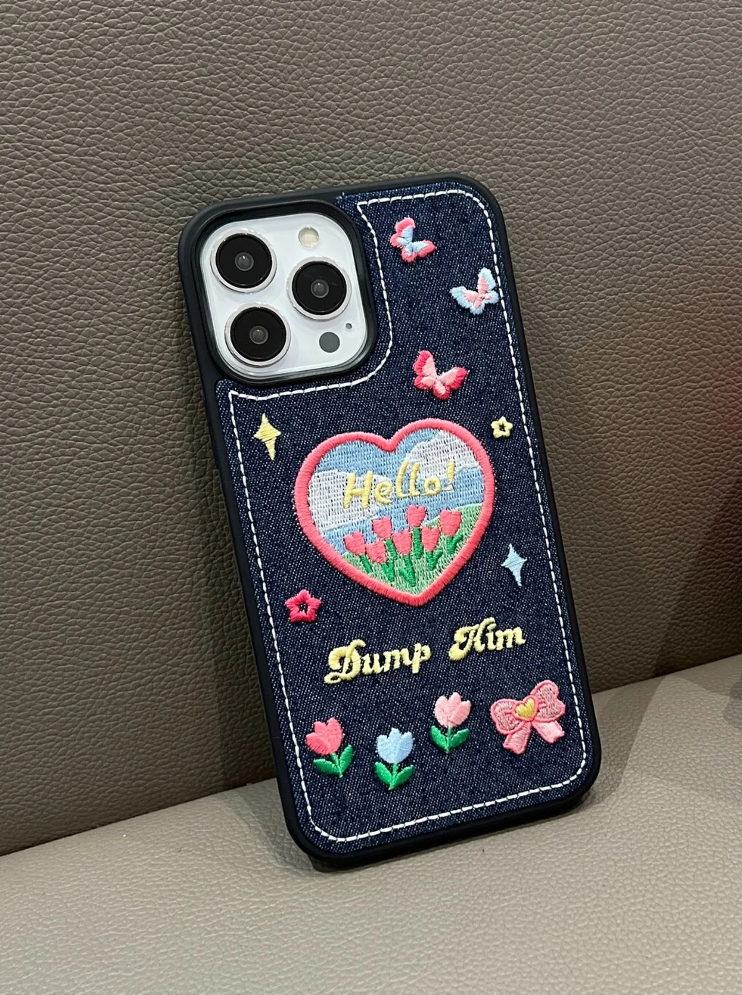 Dump Him Embroidered iPhone Case (Denim)