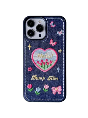 Dump Him Embroidered iPhone Case (Denim)