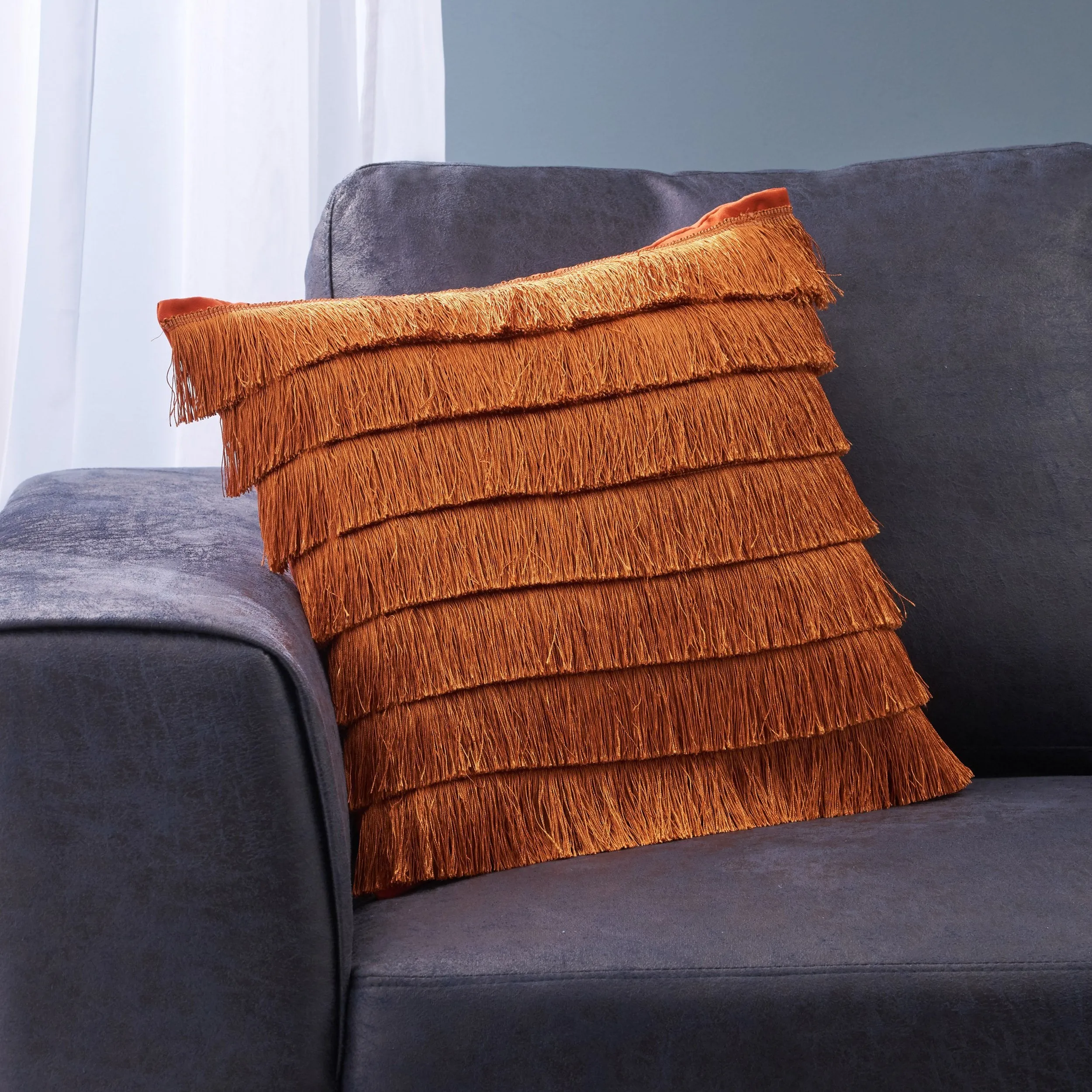 Elvira Glam Square Fabric Throw Pillow with Fringes