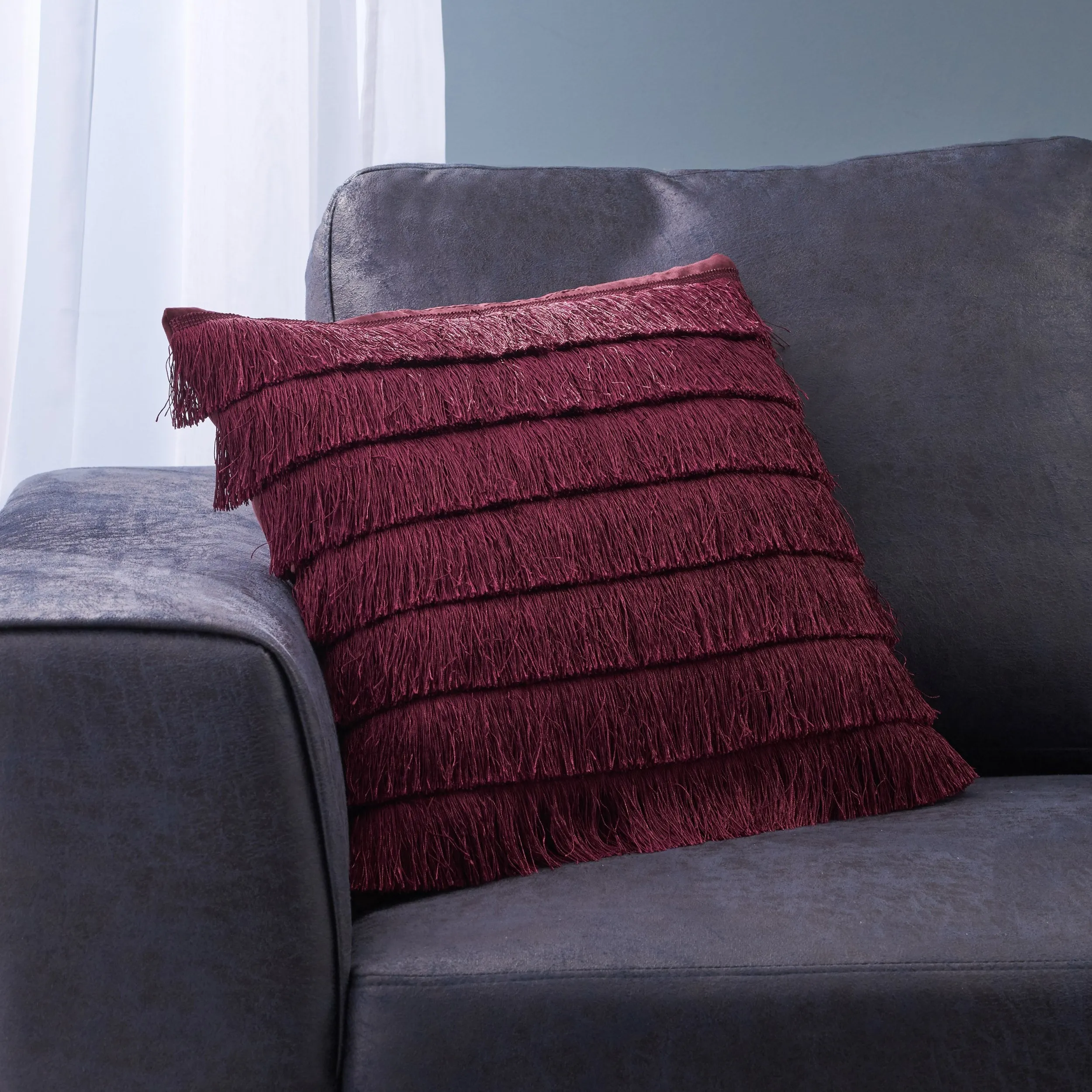 Elvira Glam Square Fabric Throw Pillow with Fringes