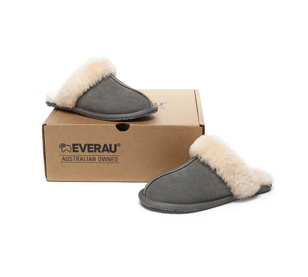 EVERAU® UGG Slippers Sheepskin Wool Suede Scuff Rosa