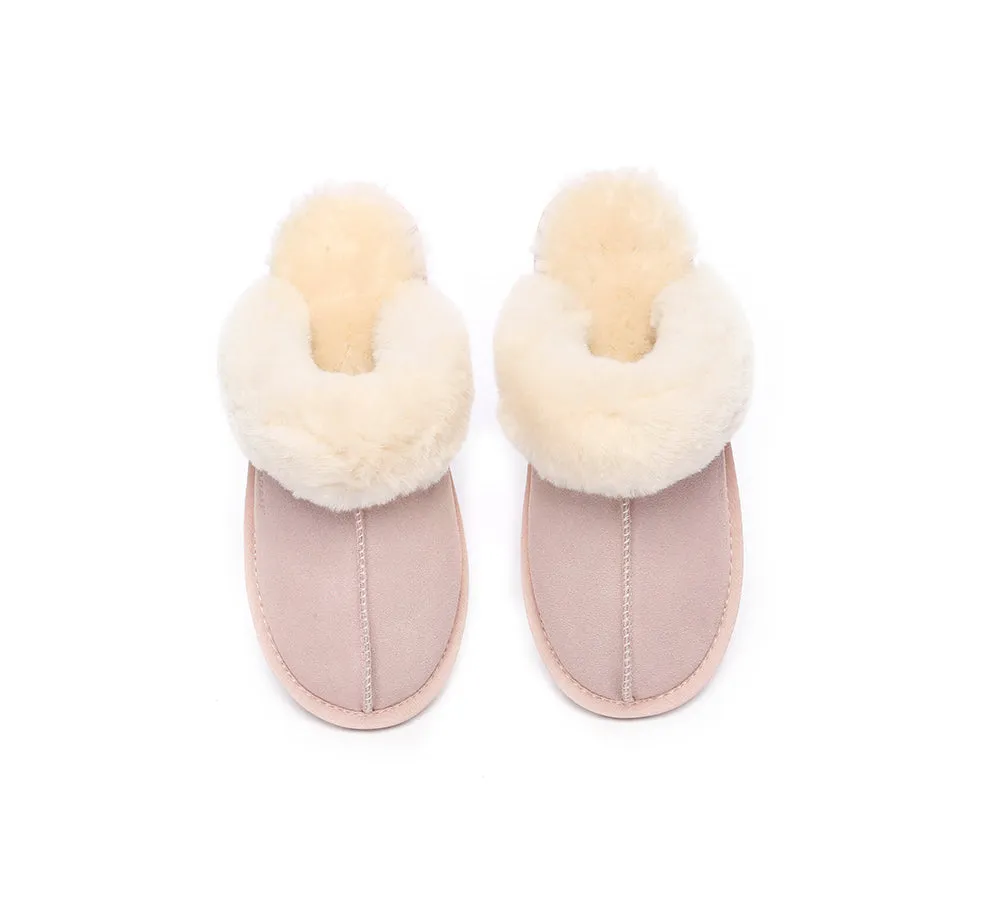 EVERAU® UGG Slippers Sheepskin Wool Suede Scuff Rosa