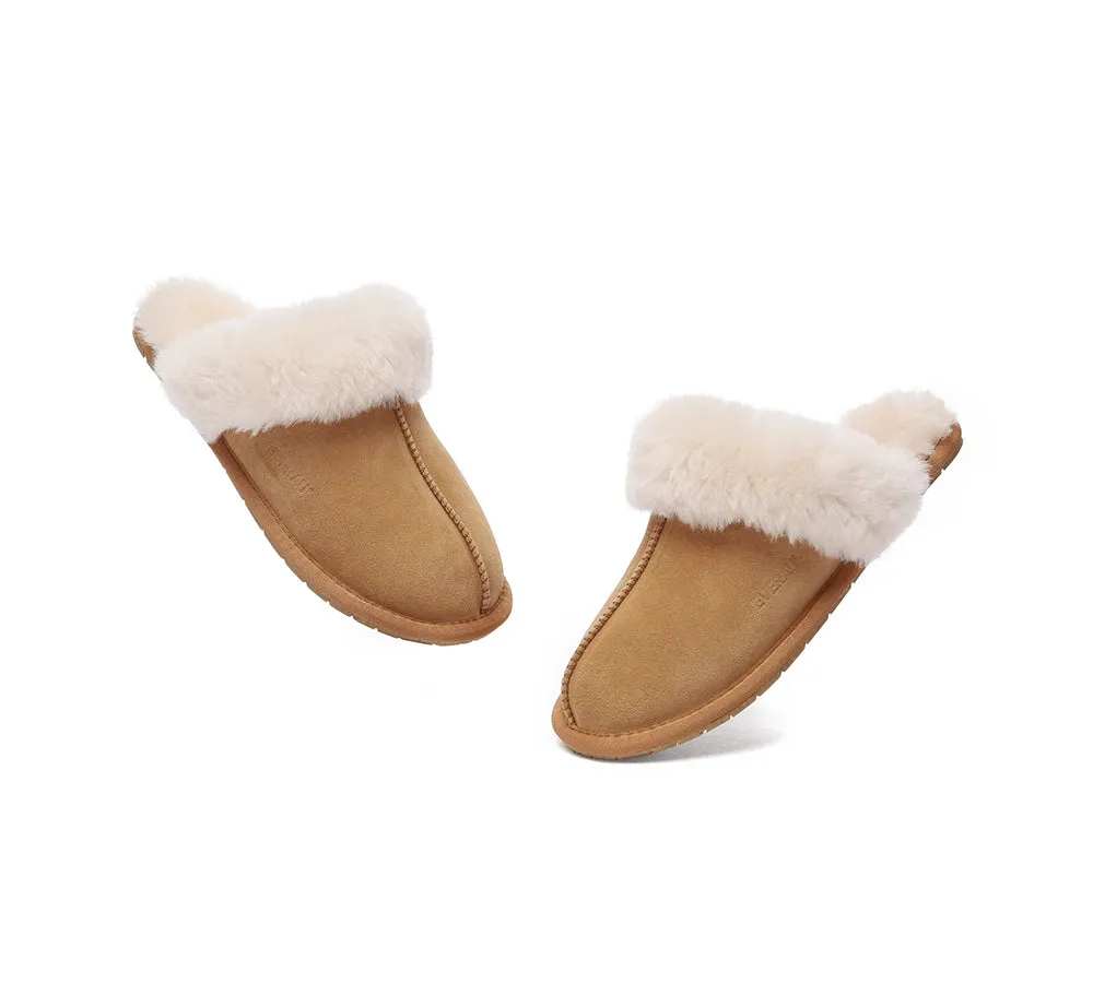 EVERAU® UGG Slippers Sheepskin Wool Suede Scuff Rosa