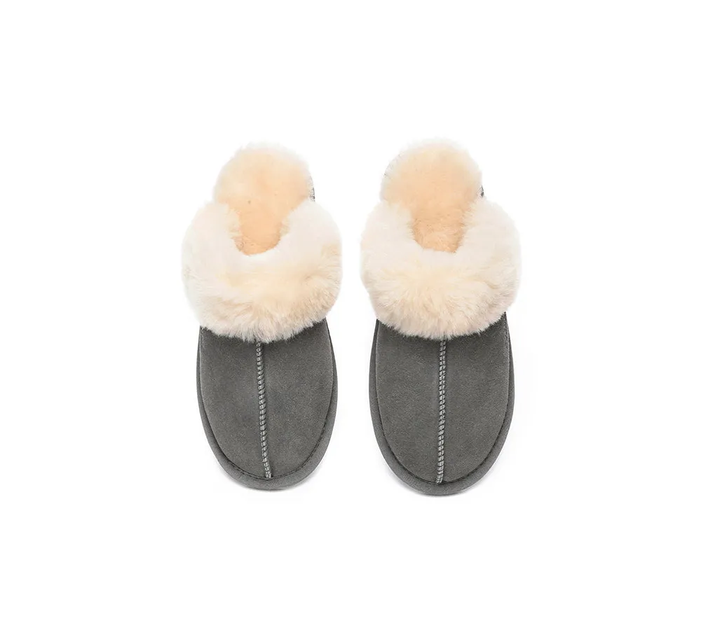 EVERAU® UGG Slippers Sheepskin Wool Suede Scuff Rosa