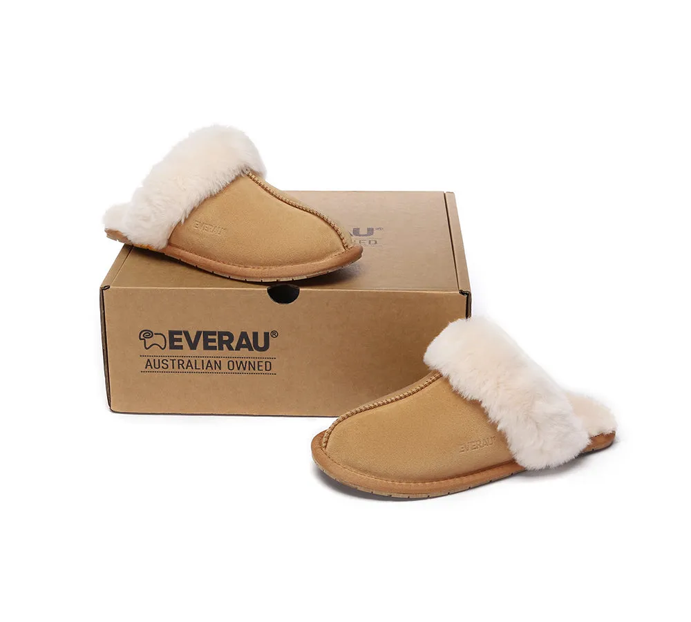 EVERAU® UGG Slippers Sheepskin Wool Suede Scuff Rosa