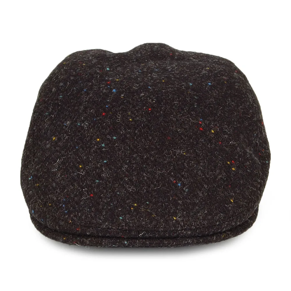 Failsworth Hats Harris Tweed Herringbone Oban Flat Cap with Earflaps - Charcoal