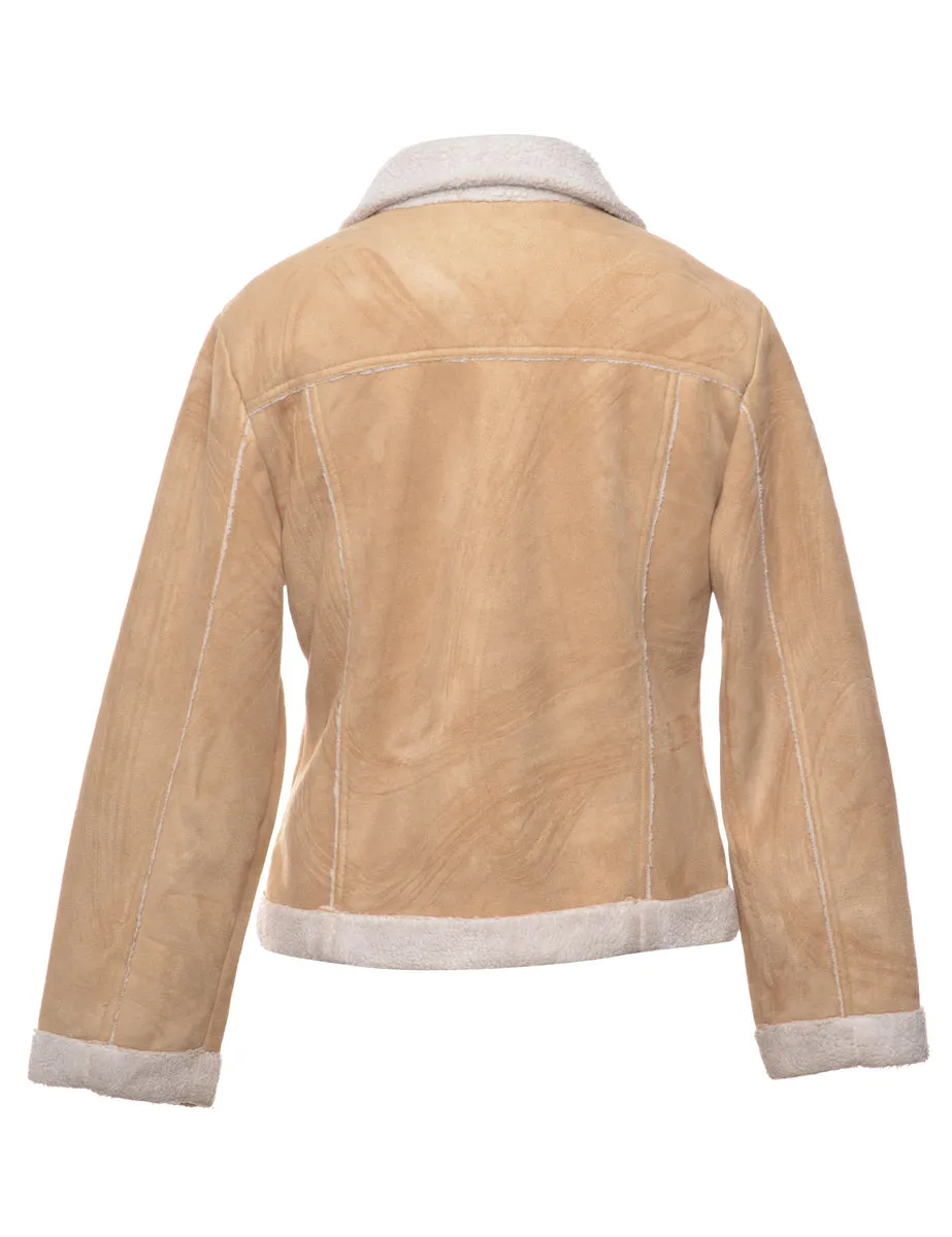 Faux Shearling Lining Beige Jacket - M