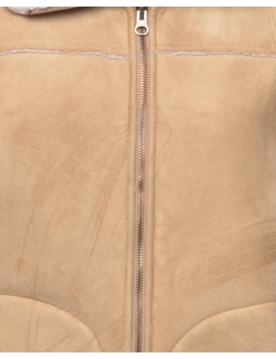 Faux Shearling Lining Beige Jacket - M