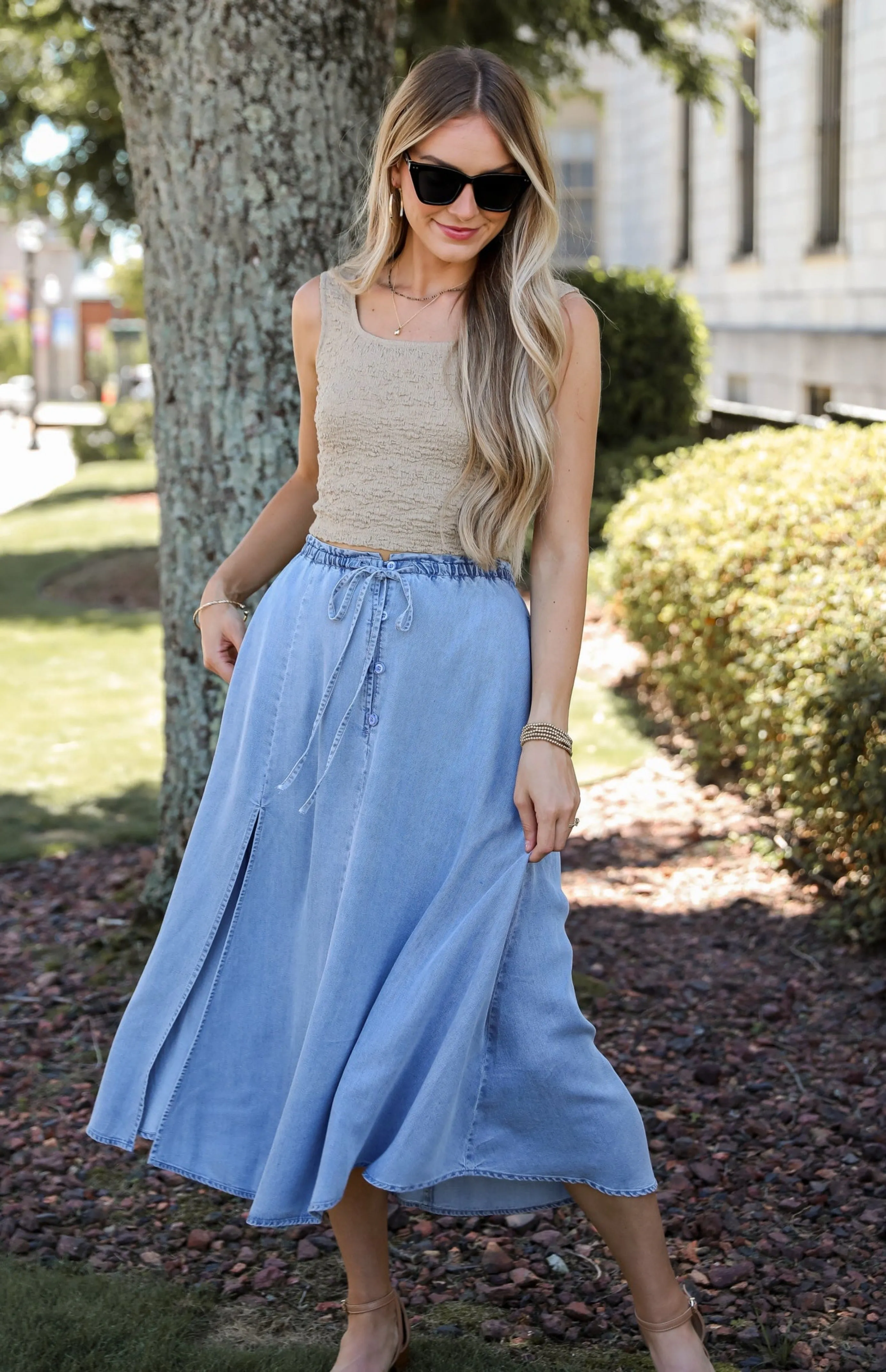 FINAL SALE - Distinct Style Denim Midi Skirt