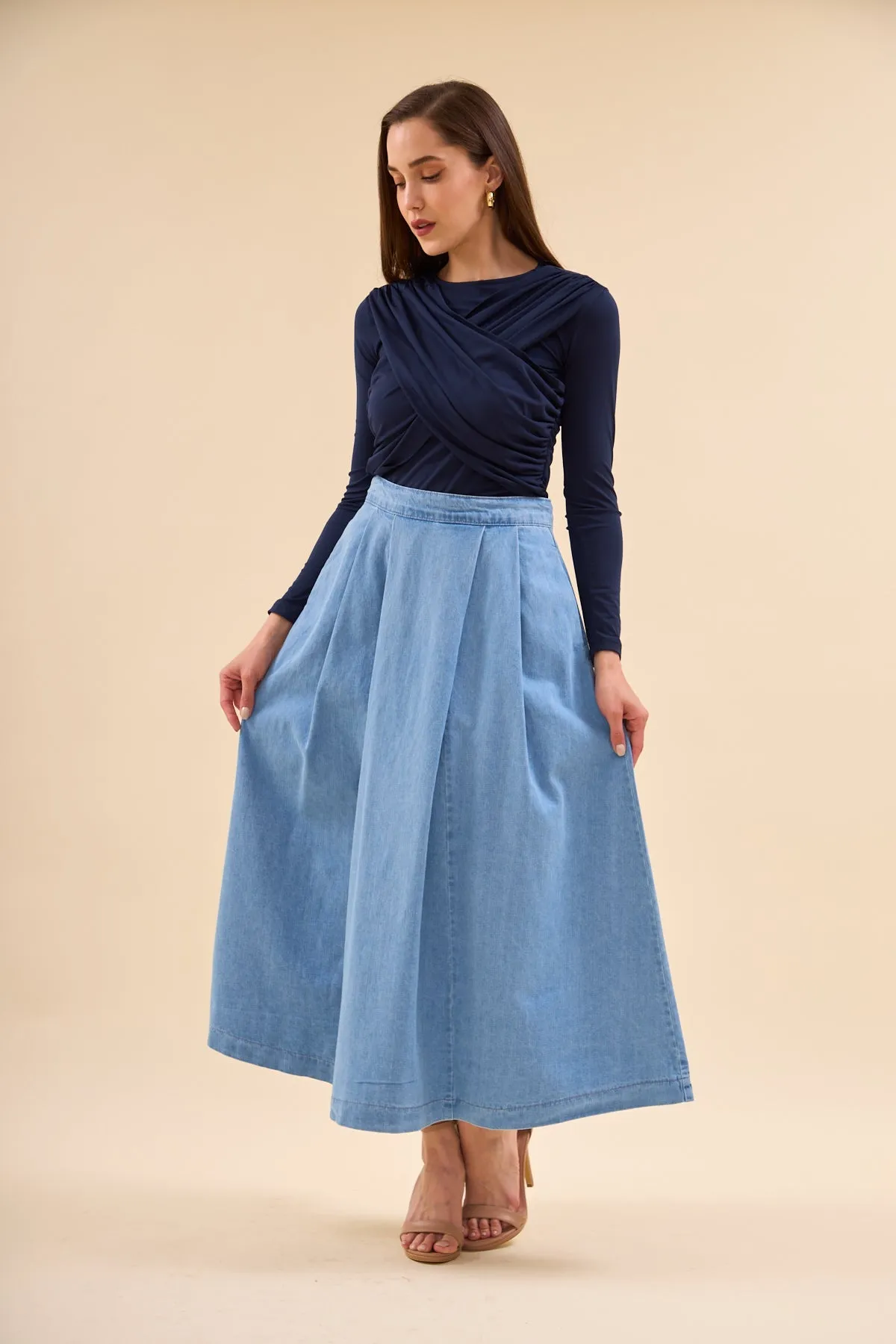 Flared Midi Denim Skirt