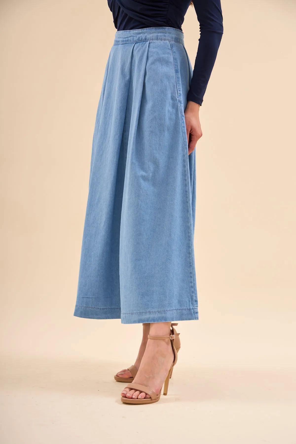 Flared Midi Denim Skirt