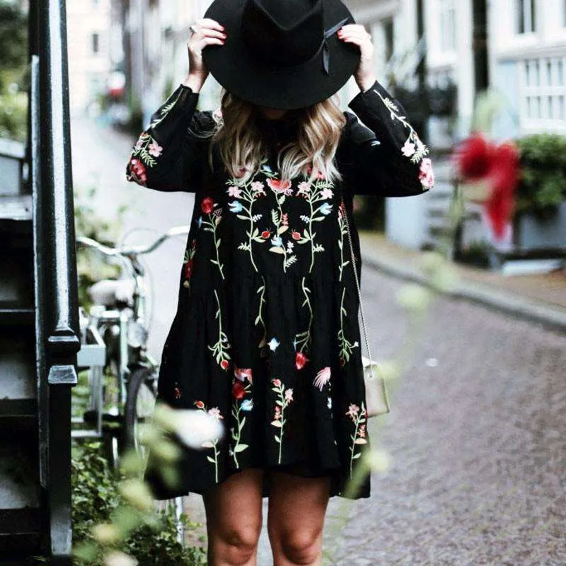 Floral Embroidered Straight Dress