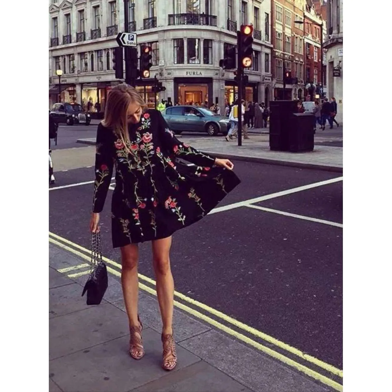 Floral Embroidered Straight Dress