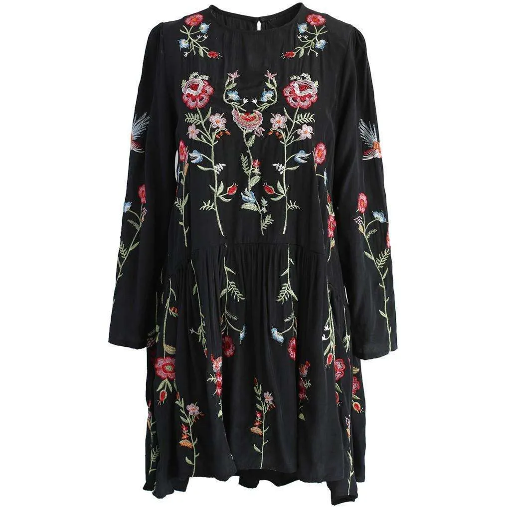 Floral Embroidered Straight Dress