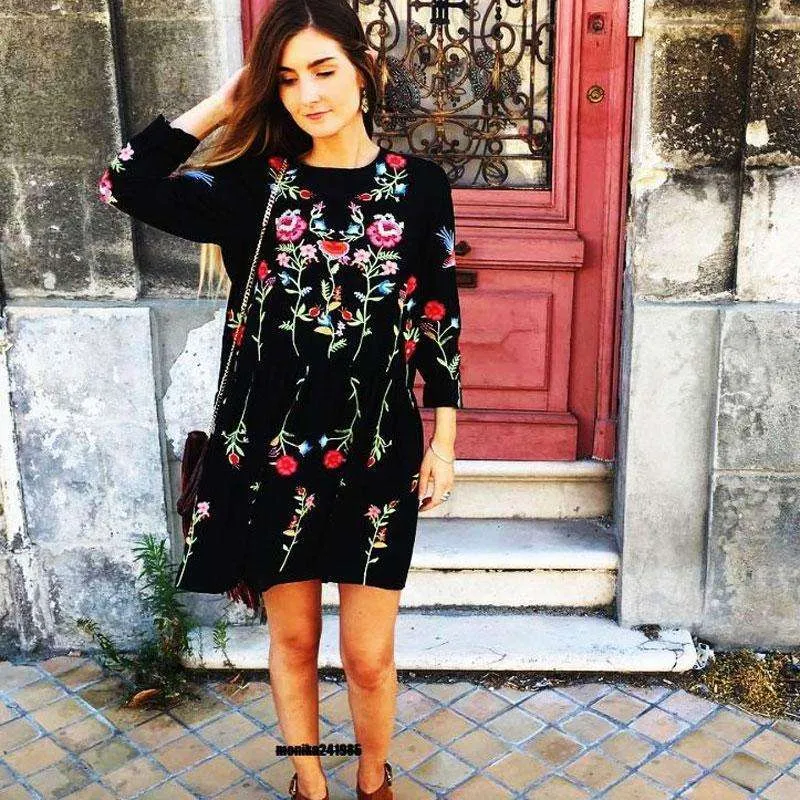 Floral Embroidered Straight Dress