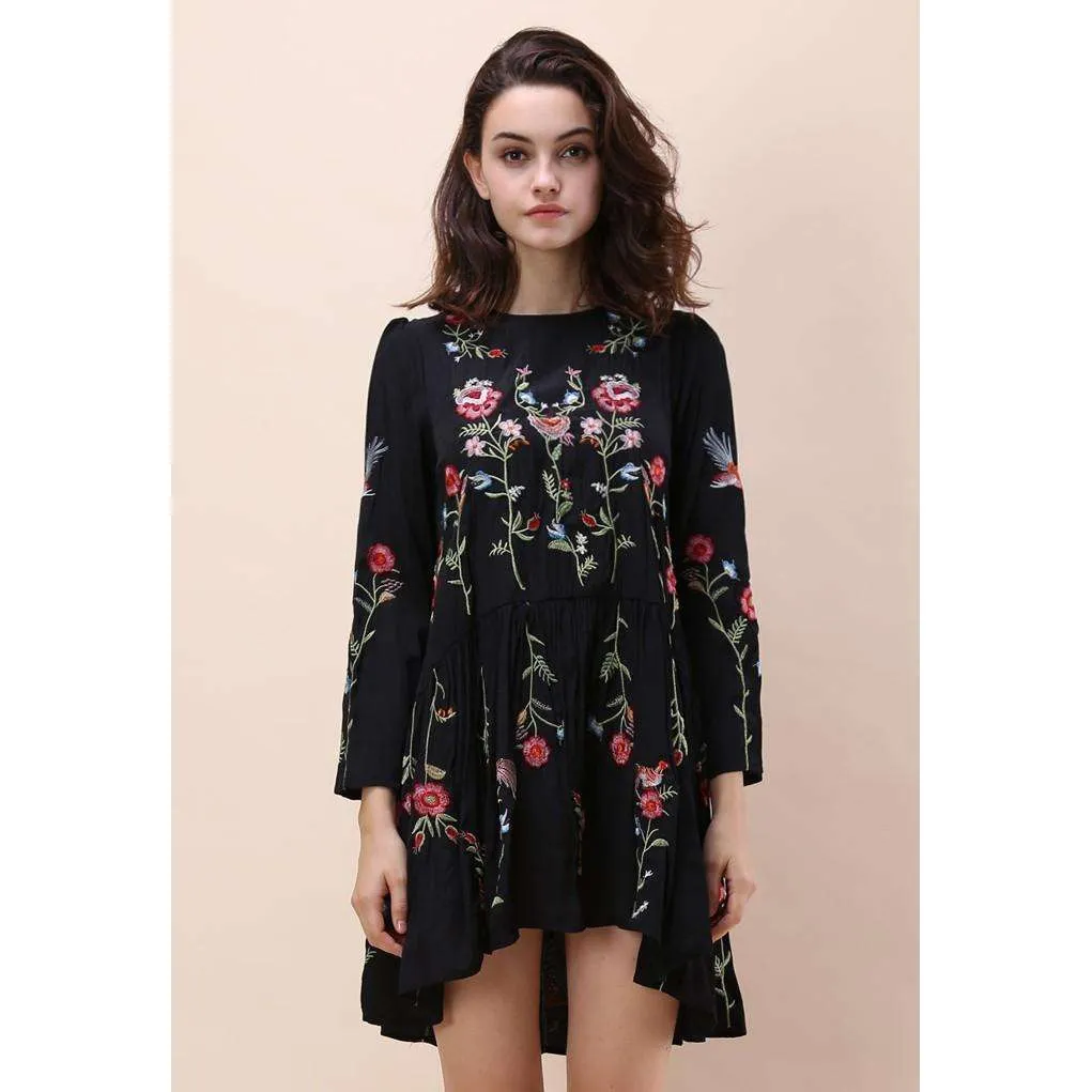 Floral Embroidered Straight Dress