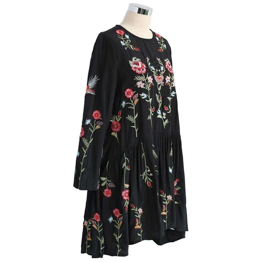 Floral Embroidered Straight Dress