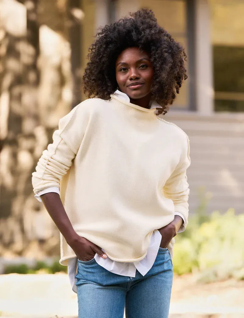 FRANK AND EILEEN - MONTEREY ROLLED FUNNEL NECK SWEATER IN CREAM