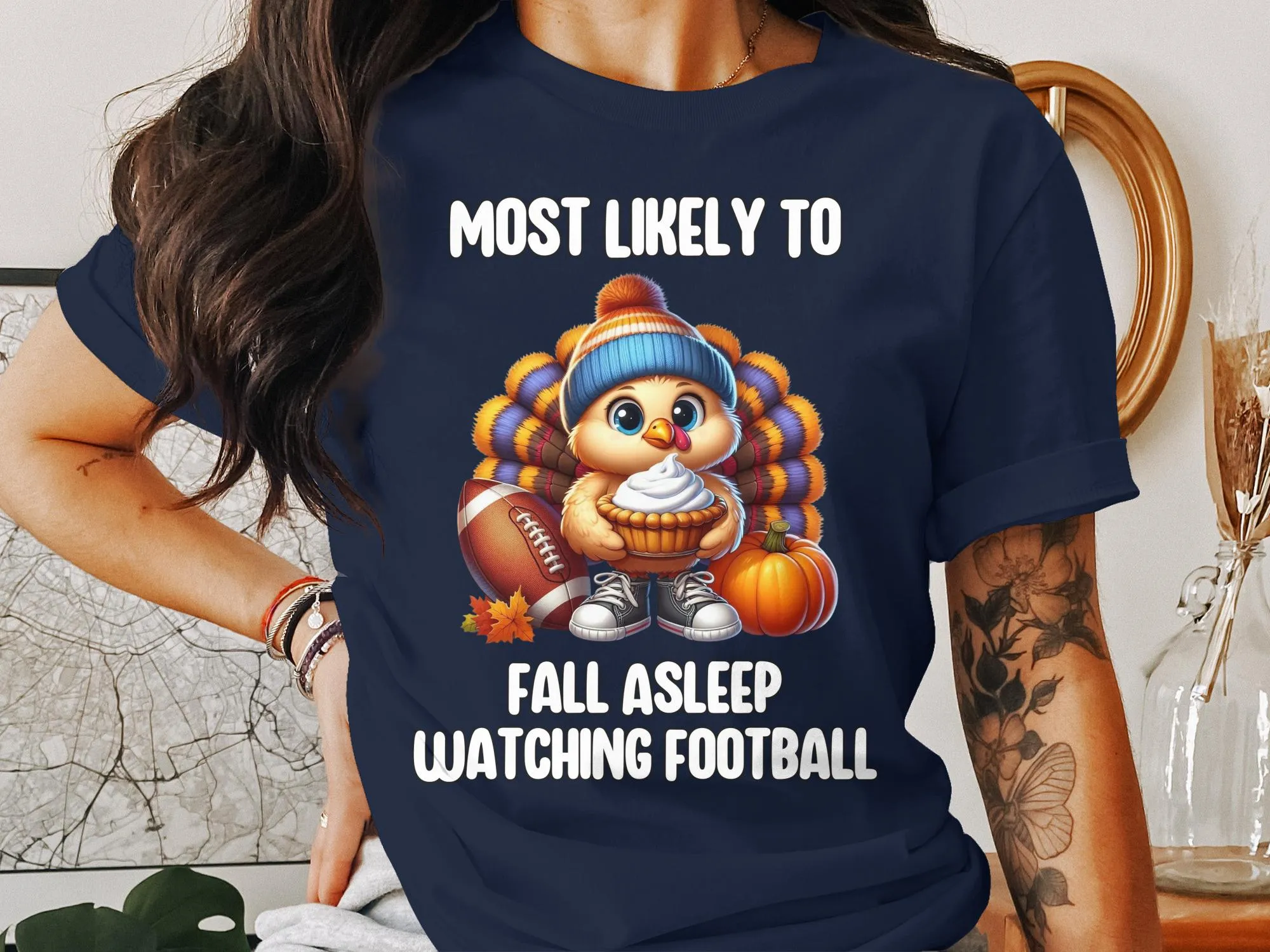 Funny Thanksgiving Football Turkey T-Shirt, Fall Asleep Watching Football Tee, Cute Turkey Pie Humor Shirt, Thanksgiving Family Shirt