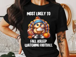 Funny Thanksgiving Football Turkey T-Shirt, Fall Asleep Watching Football Tee, Cute Turkey Pie Humor Shirt, Thanksgiving Family Shirt