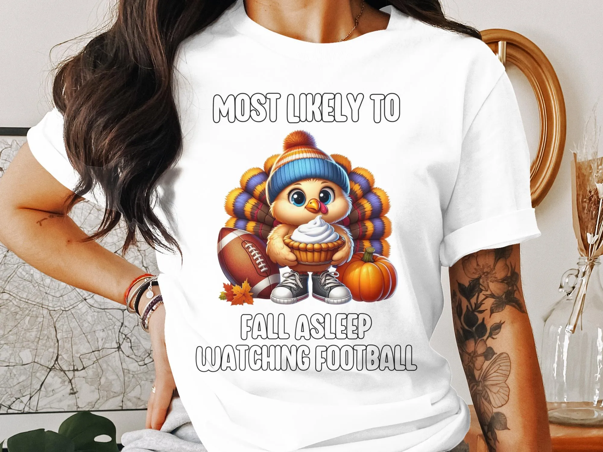 Funny Thanksgiving Football Turkey T-Shirt, Fall Asleep Watching Football Tee, Cute Turkey Pie Humor Shirt, Thanksgiving Family Shirt