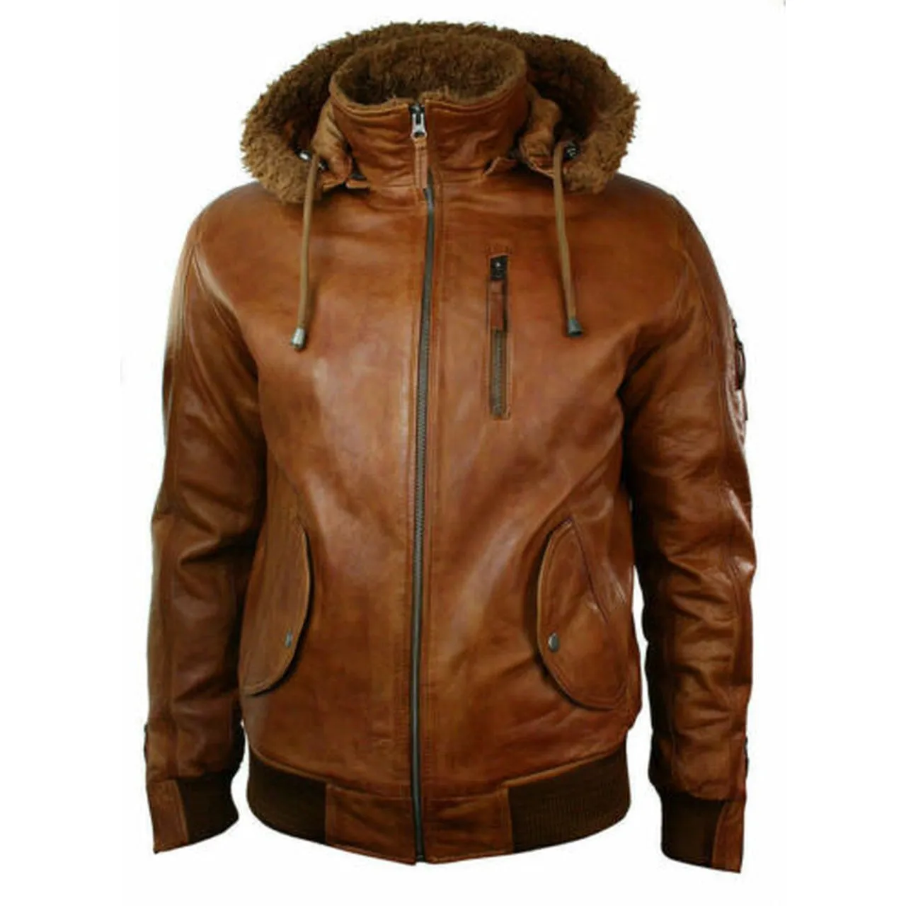 Fur Leather Jacket with Detachable Hood